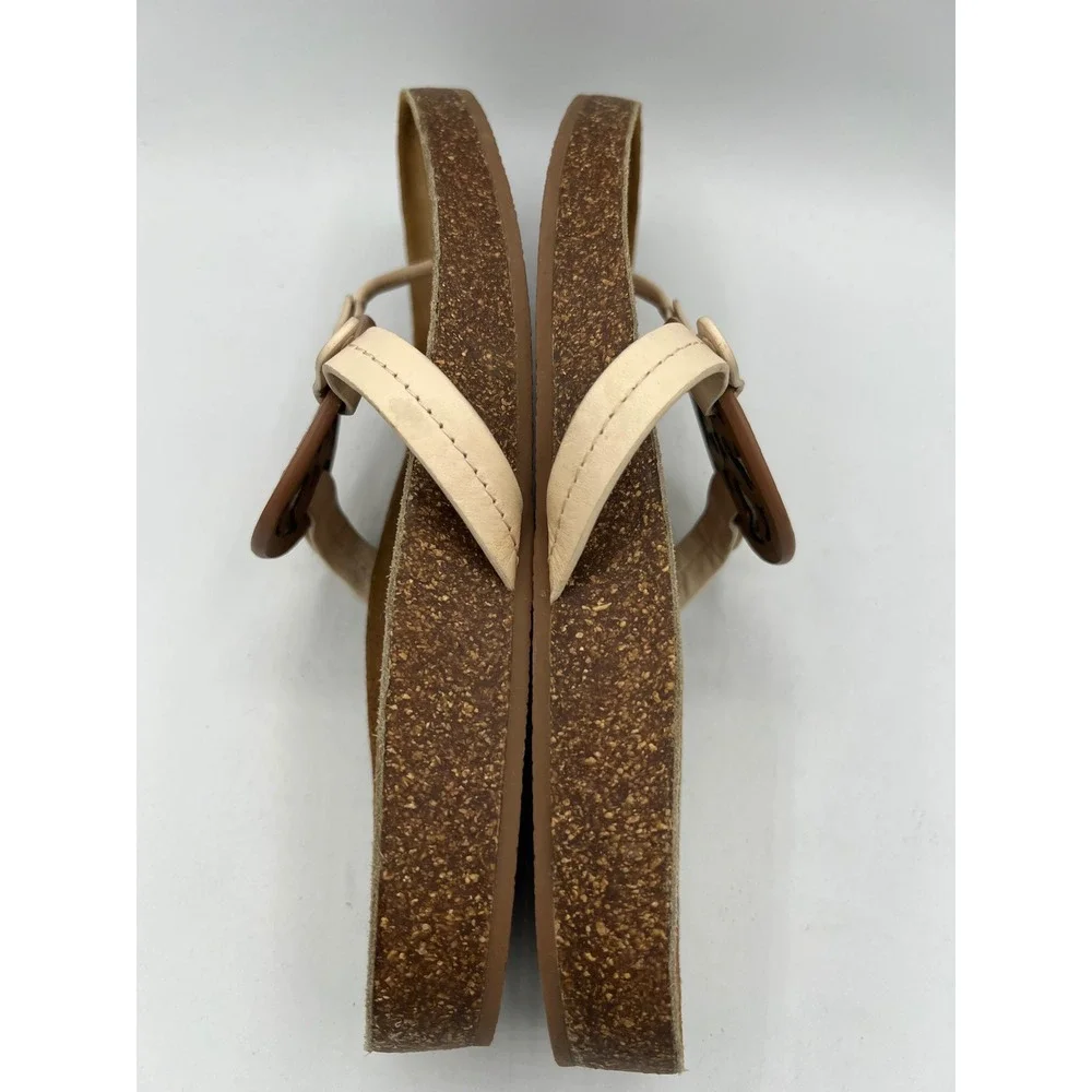 Tory Burch Miller Cloud Leather Thong Sandals Brown Cream Cork Insole Sz 10 EUC